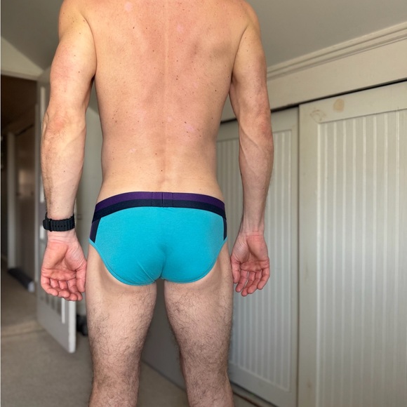 2xist Men's Turquoise Brief with Purple Logo Waistband - Picture 2 of 5